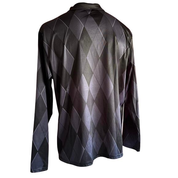 Mens Shirt Size XL Black Argyle Golf Work Collared Long Sleeve Lightweight Polo - Picture 3 of 5